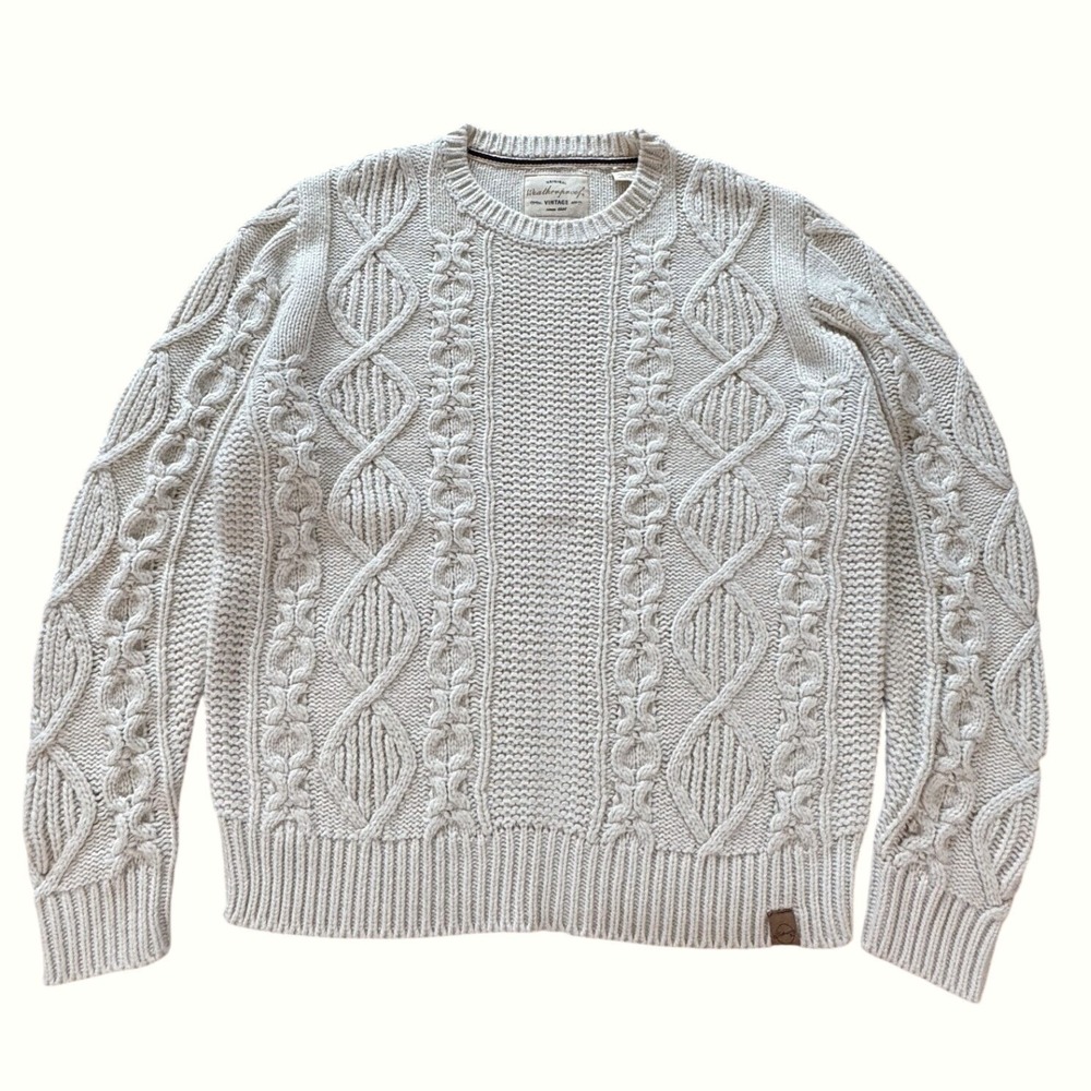 Weatherproof Vintage Cream Cable Knit Crew Sweater L Coastal Cabincore EUC